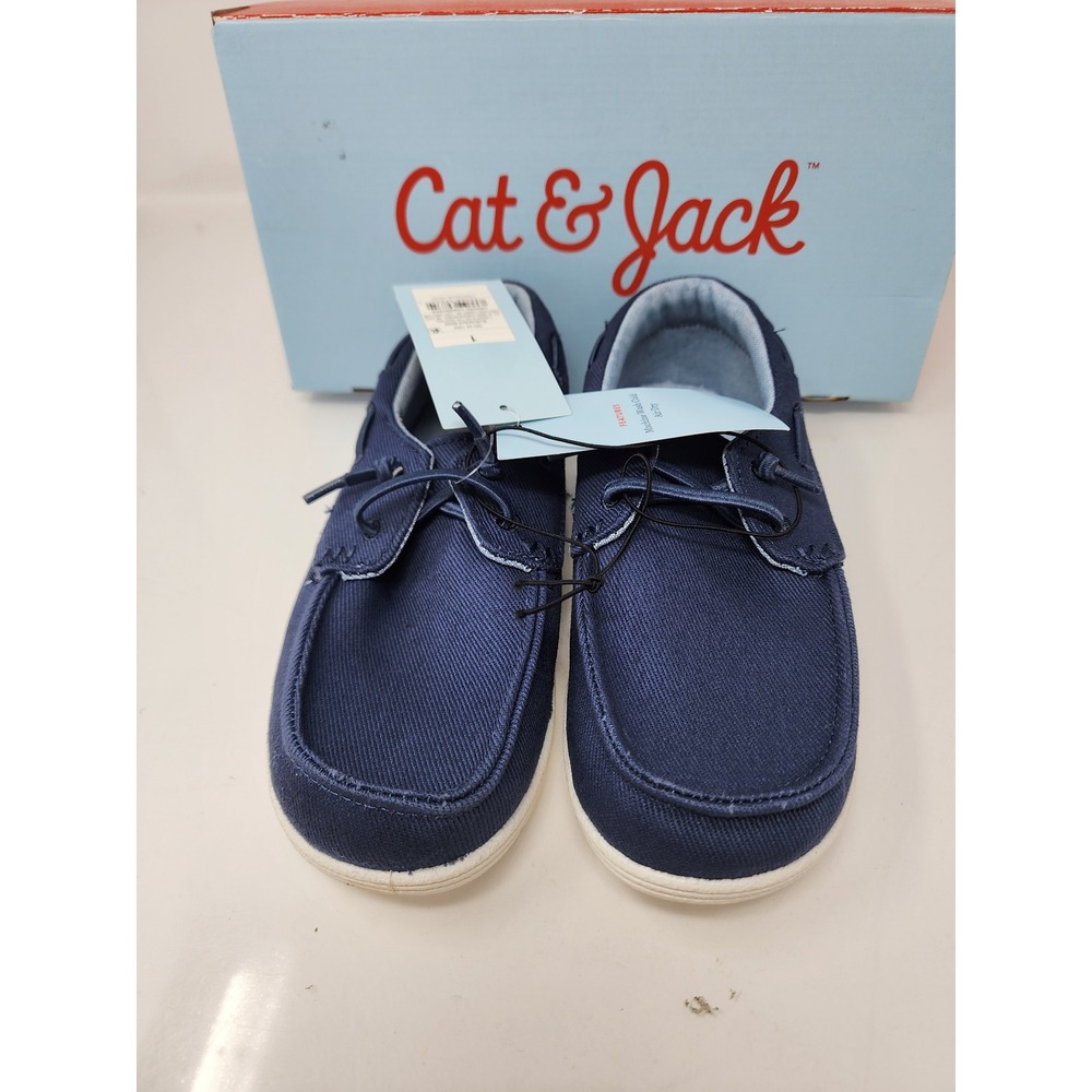Cat & Jack Boys Boyd Boat Shoes Blue Canvas Casual Size 1